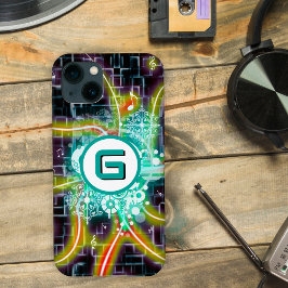 Elektrische stralen, muzieknoten, aangepast monogr iPhone 13 hoesje