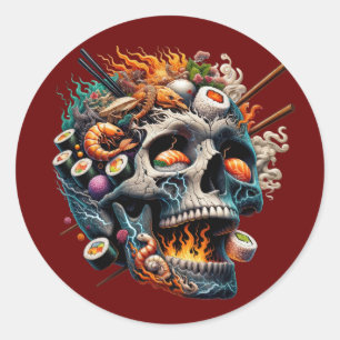 Elektrische Sushi schedelfusie Ronde Sticker