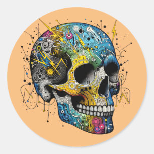 Elektromechanische schedel ronde sticker