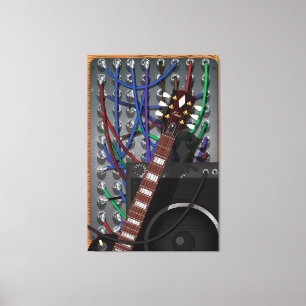 Elektronische gitaar en muziekampul canvas afdruk