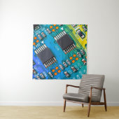 Elektronische printplaat dicht bij de achtergrond, wandkleed (In situ)