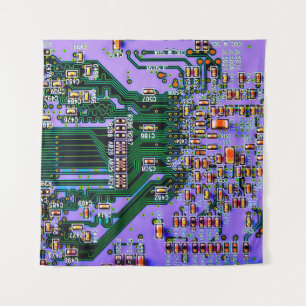 Elektronische printplaat dicht bij de achtergrond, wandkleed