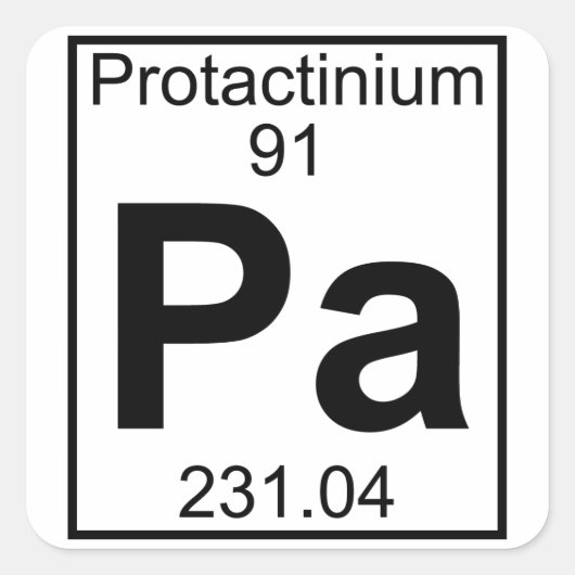Element 091 - PA - Protactinium (volledig) Vierkante Sticker (Voorkant)