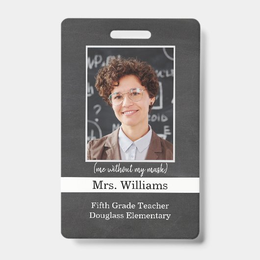 Elementaire school leraar foto-ID-kaart geen maske Badge (Voorzijde)