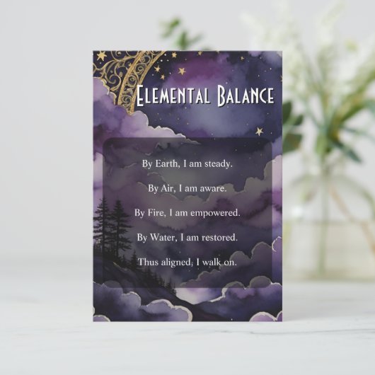 Elemental Balance Pagan Prayer Pocket Ritual Card Kaart (Staand voorkant)