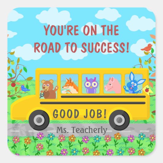 Elementary School Schattigee Bus Road naar Success Vierkante Sticker (Voorkant)