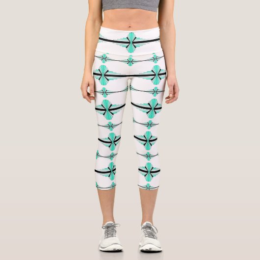 Eléments Art déco en leggings capri vert clair (Recto)