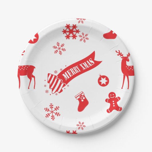 Éléments de assiettes en papier blanc de Noël (Devant)