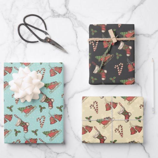Éléments de Noël anciens enveloppant des feuilles (Recto)