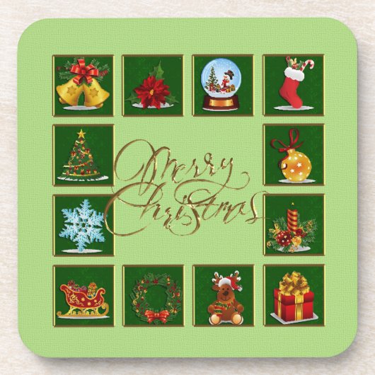 Eléments de Noël Dessous de verre vert citron (Devant)