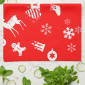 Eléments de serviette de cuisine rouge de Noël (Plié)