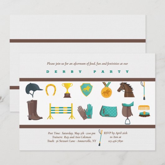 Eléments équestres Derby Party Invitation (Devant / Derrière)