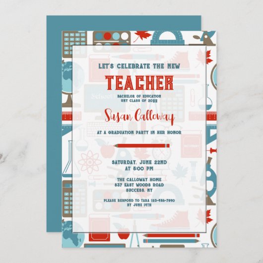 Éléments scolaires Professeur Invitations de la fê (Devant / Derrière)