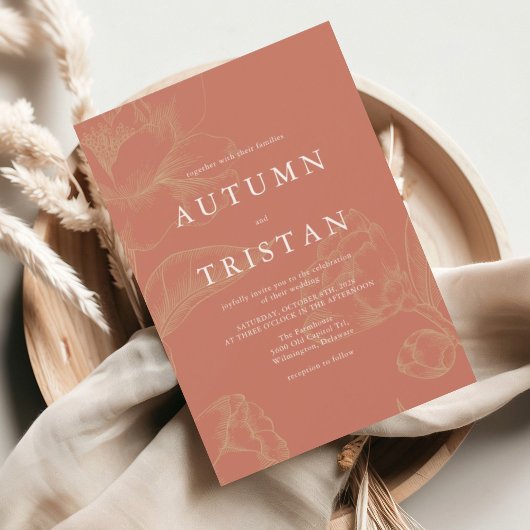 ELENA Botanical Coral Wedding Kaart