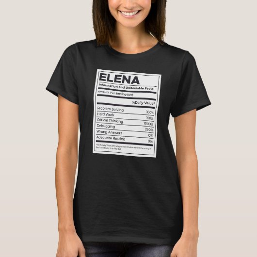 Elena Nutrition Information Problem Solving Hard W T-shirt (Voorkant)
