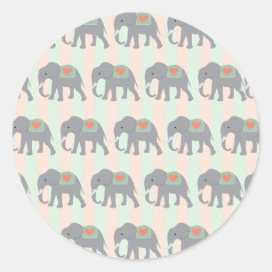  Elephans Coral Peach Mint Green Striped Ronde Sticker