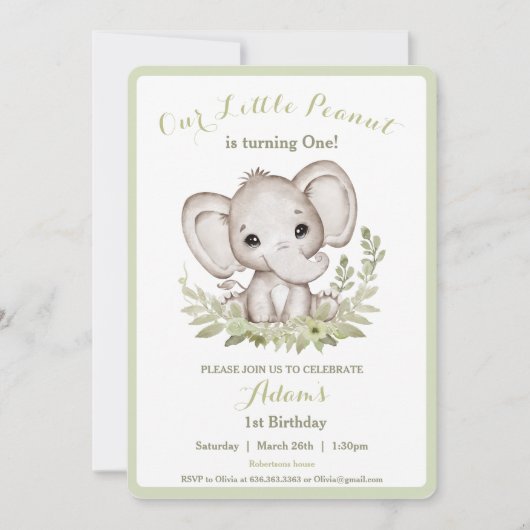 Eléphant 1er anniversaire Boy Invitation Custom Ag (Devant)
