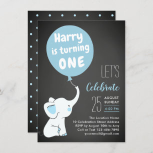 Elephant 1er anniversaire fête Invitation pour gar