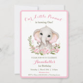 Eléphant 1er anniversaire Invitation fille sur mes (Devant)