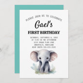 Elephant 1er anniversaire Invitation garçon (Devant / Derrière)