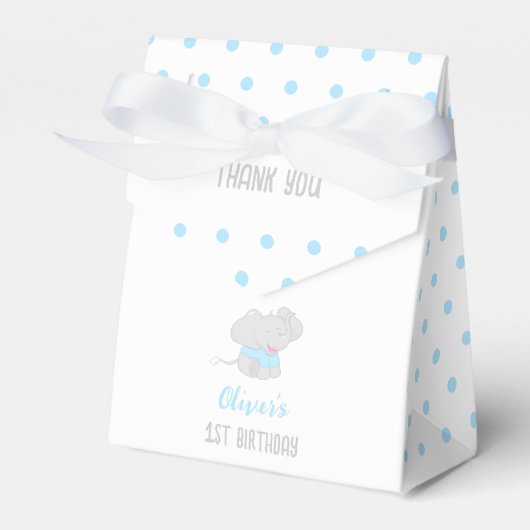 Elephant 1st Birthday Blue Favor Box Bedankdoosjes (Voorkant Zijde)