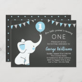Elephant 1st Birthday Boy Uitnodiging - Aangepaste (Voorkant / Achterkant)