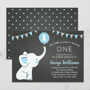 Elephant 1st Birthday Boy Uitnodiging - Aangepaste