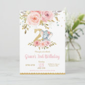 Elephant 2e anniversaire Invitation fille rose flo (Debout devant)