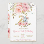 Elephant 2e anniversaire Invitation fille rose flo (Devant / Derrière)