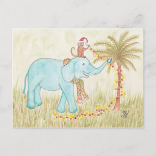 Elephant & aap die kerstlampjes steekt briefkaart