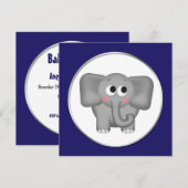 Eléphant adorable - Bleu Douche Bébé Invitations (Devant / Derrière)