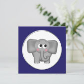 Eléphant adorable - Bleu Douche Bébé Invitations (Debout devant)