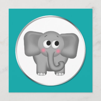 Éléphant adorable - invitations turquoises de baby