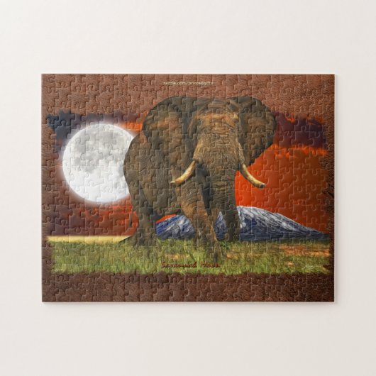 Elephant africain avec lune et Puzzle du Mont Kili (Horizontal)