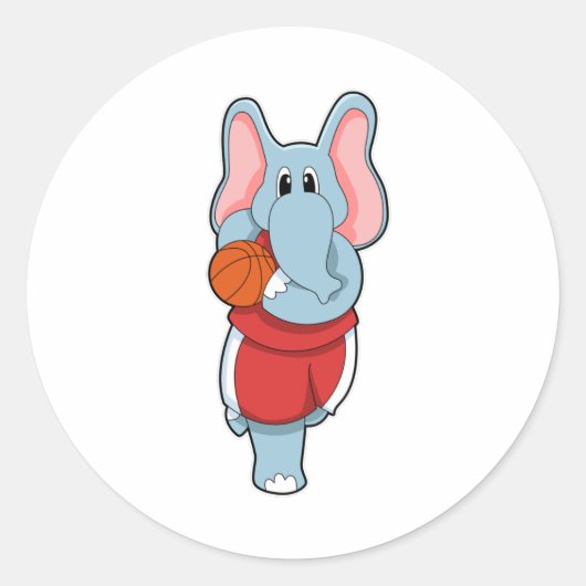 Elephant als Basketball player met Basketball Ronde Sticker (Voorkant)