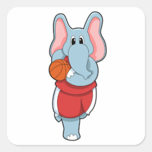 Elephant als Basketball player met Basketball Vierkante Sticker