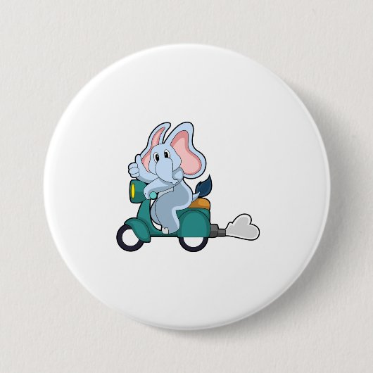 Elephant als fietser met scooter ronde button 7,6 cm (Voorkant)
