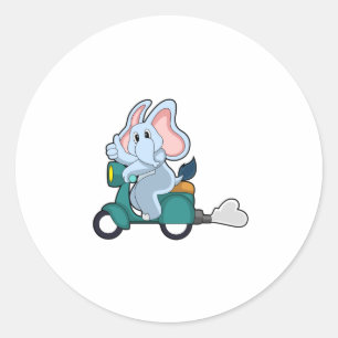 Elephant als fietser met scooter ronde sticker