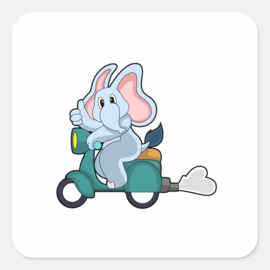 Elephant als fietser met scooter vierkante sticker (Voorkant)