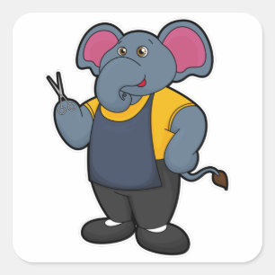 Elephant als Hairdresser met schaar Vierkante Sticker