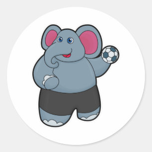 Elephant als handballspeler met handbal ronde sticker