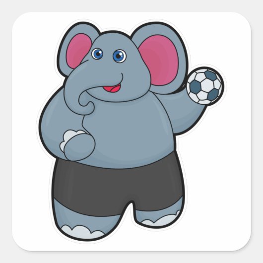Elephant als handballspeler met handbal vierkante sticker (Voorkant)