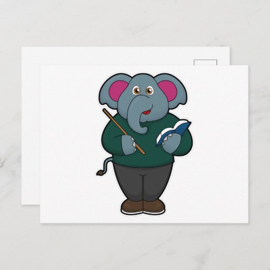 Elephant als leraar met boek en wijzer briefkaart (Voorkant / Achterkant)