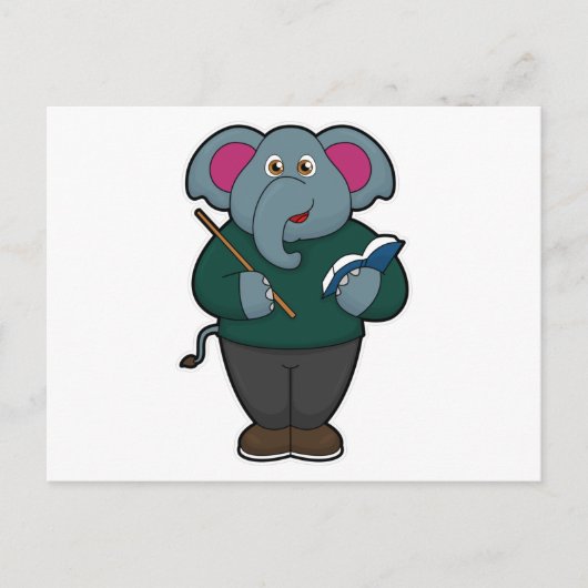 Elephant als leraar met boek en wijzer briefkaart (Voorkant)