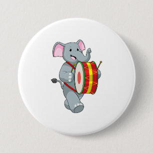 Elephant als muzikant met rum ronde button 7,6 cm