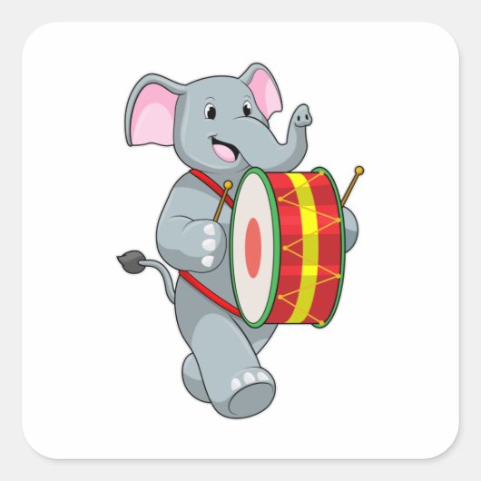 Elephant als muzikant met rum vierkante sticker (Voorkant)