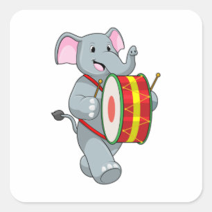 Elephant als muzikant met rum vierkante sticker