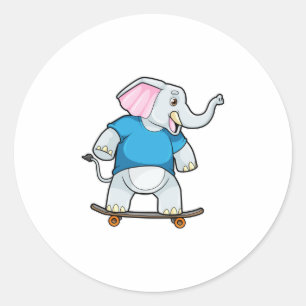 Elephant als Skater met Skateboard Ronde Sticker