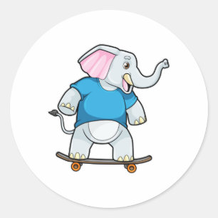 Elephant als Skater met Skateboard Ronde Sticker