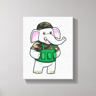 Elephant als Soldaat met Uniform & Helmet Canvas Afdruk